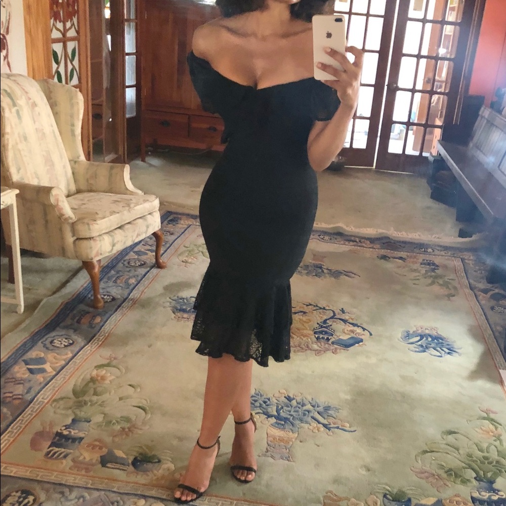 Off Shoulder Black Lace Dress